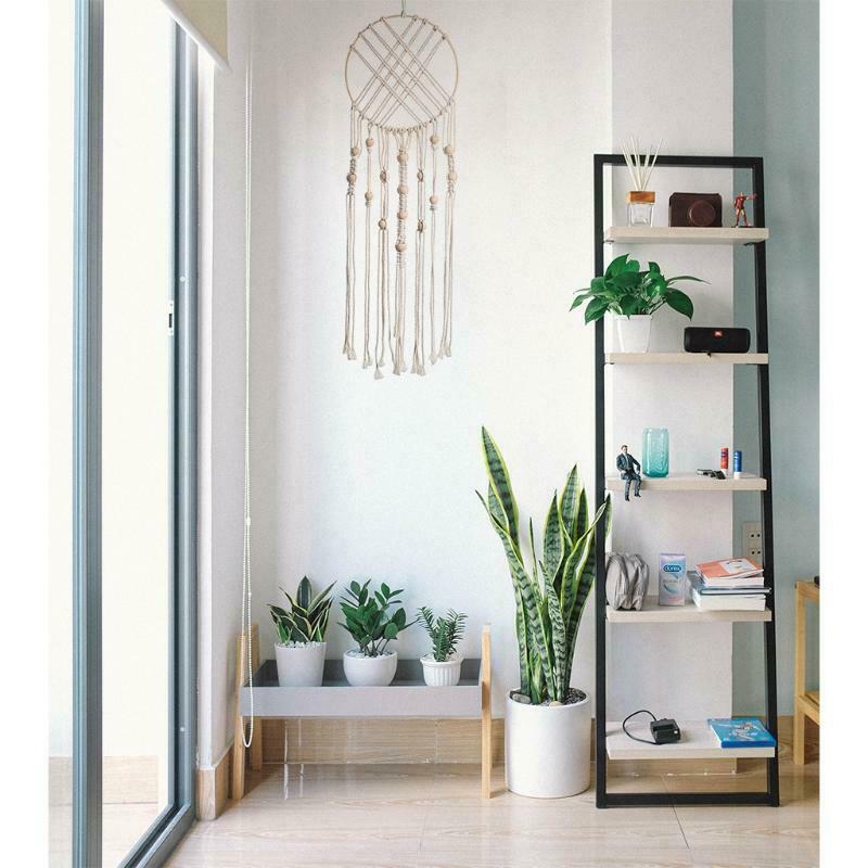 Boho Macrame Dream Catcher with Wooden Beads Woven Tassels Wall Hanging Ornament