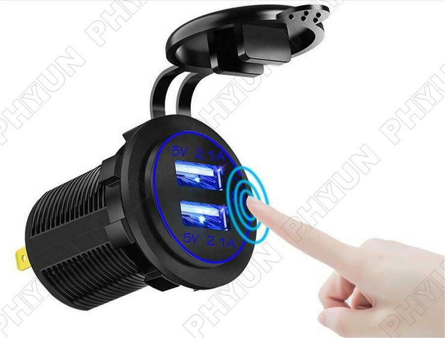 12V-24V 4.2A Car Dual USB Fast Charger w/ Wire & Terminal Motorcycle Universal