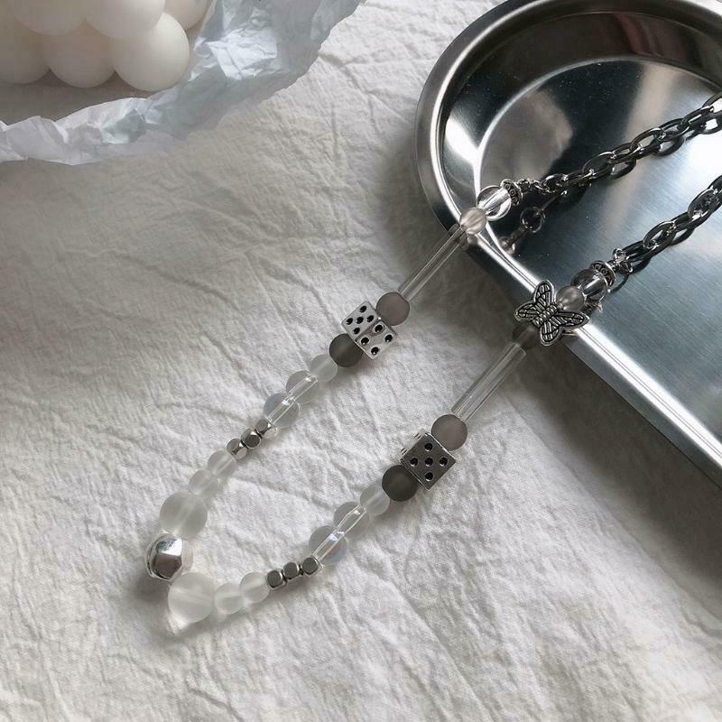 Butterfly Adjustable Choker Lucky Dice Beaded Stainless Steel Chain Necklace