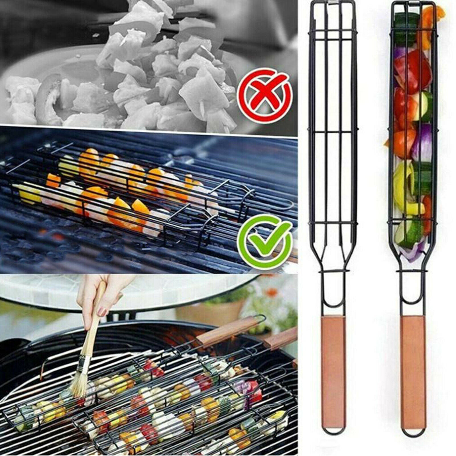 Nonstick Kabob Grilling Basket for Grilling Veggies Barbecue Skewers Chicken