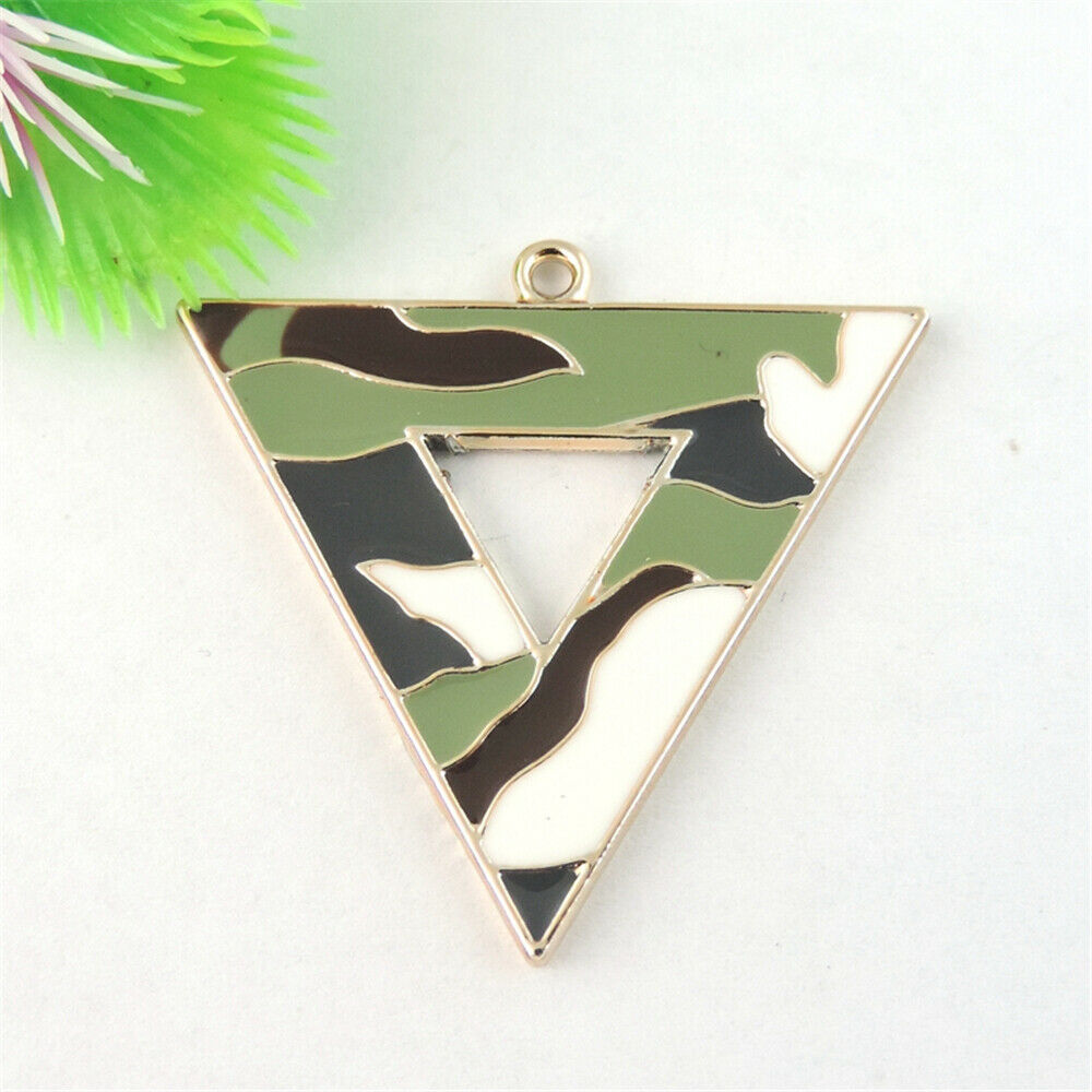 5PCS Triangle Army Green Enamel Charm Camouflage Alloy Pendant Jewelry 42*42*2mm
