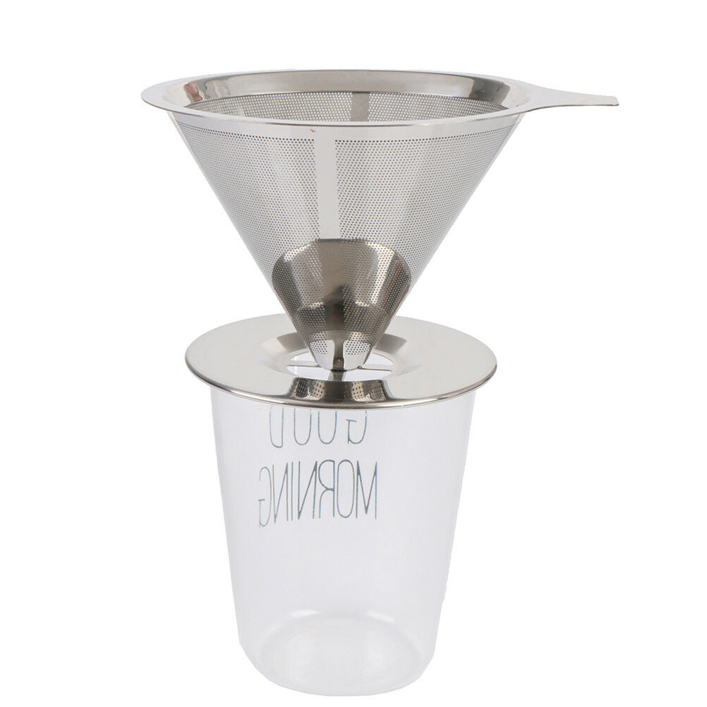 Reusable coffee filter holder stainless steel brew drip coffee funnel metal DD