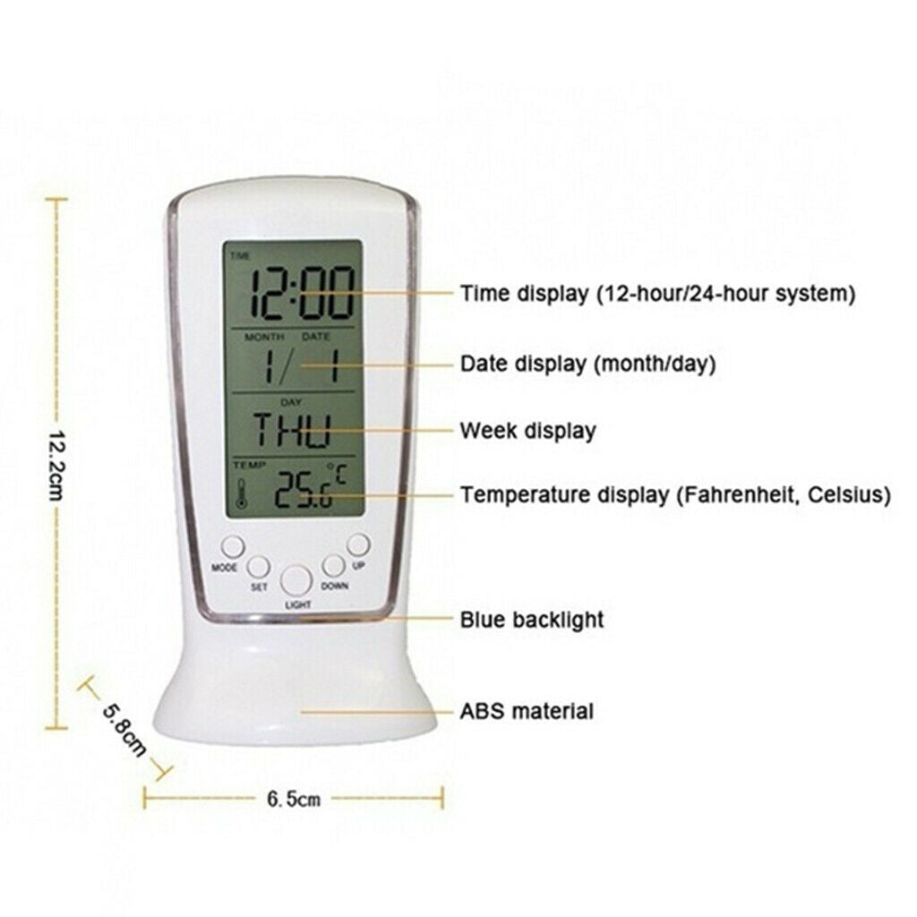 Digital Alarm Clock Blue Backlight with Snooze for Desk White Large Number