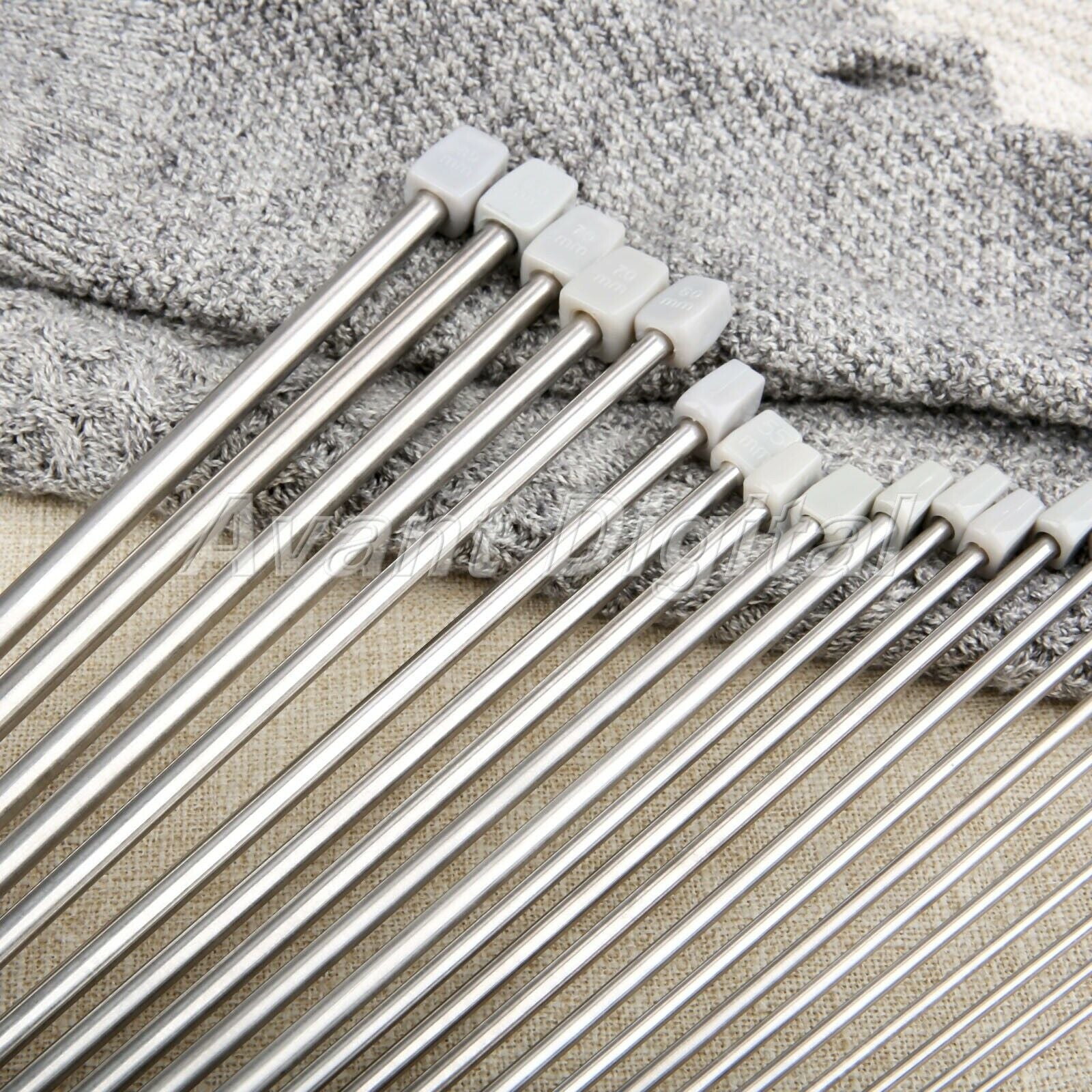 11 Pairs 2.0-8.0mm 36cm Stainless Steel Single Pointed Knitting Needles Craft