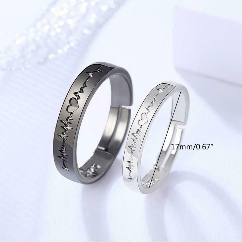 1Pair Fashion Couples Love Ecg Ring Adjustable for Valentine's Day Birthday Gift