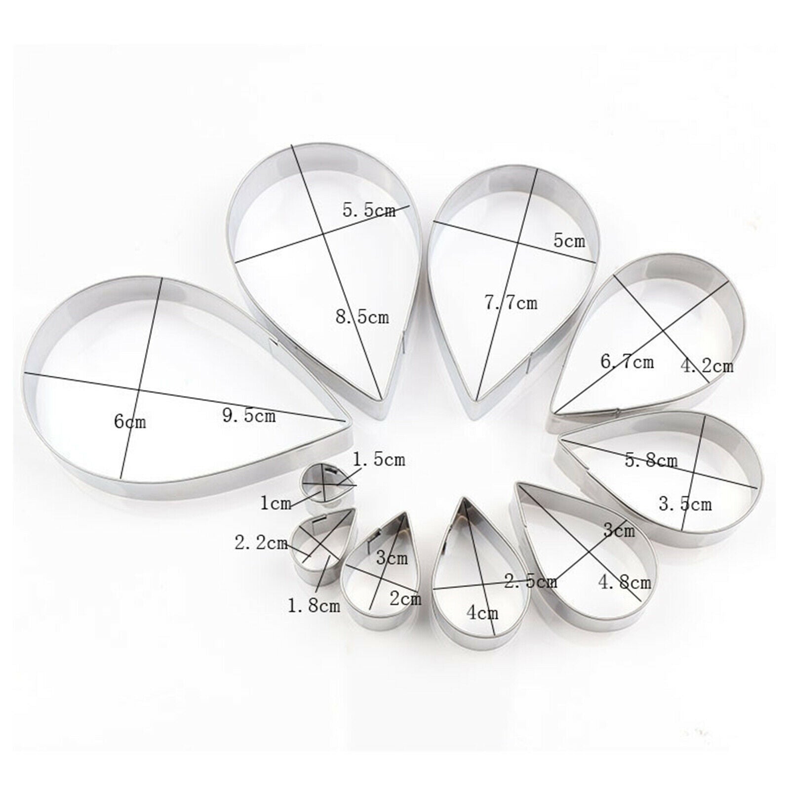 10x Stainless Steel Water Mold Chocolate Cake Jelly Cutter Baking Tool