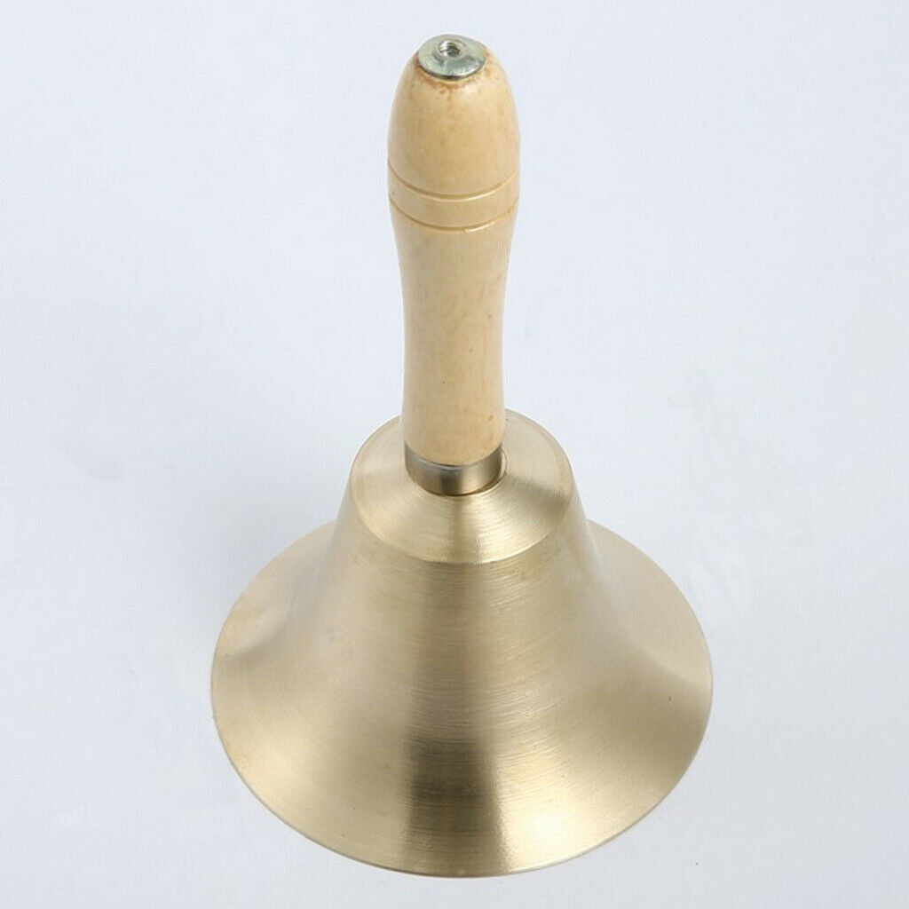Golden Wooden Handle Copper Handbell Dinner Call Service Bell 15 x 8cm