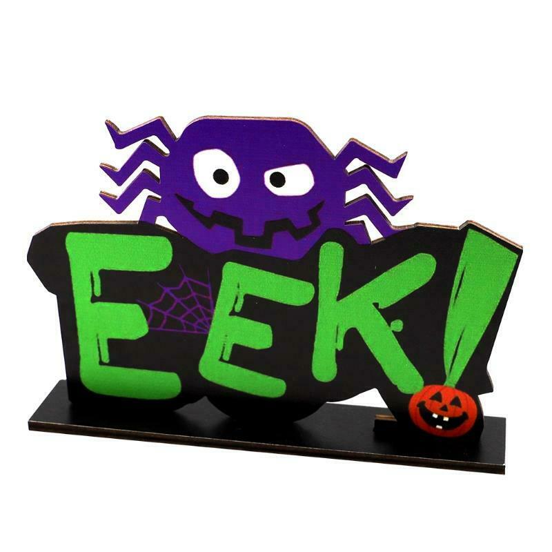 Halloween EEK Spider Wooden Desktop Ornaments Creative Decor for Home Indoor