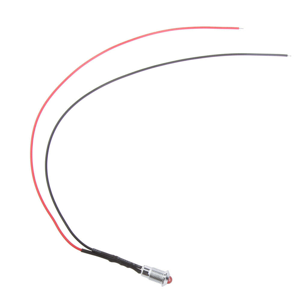 2x DC 24V 5/16" 8mm Red LED Metal Indicator Dash Light Lamp with Wire Lead