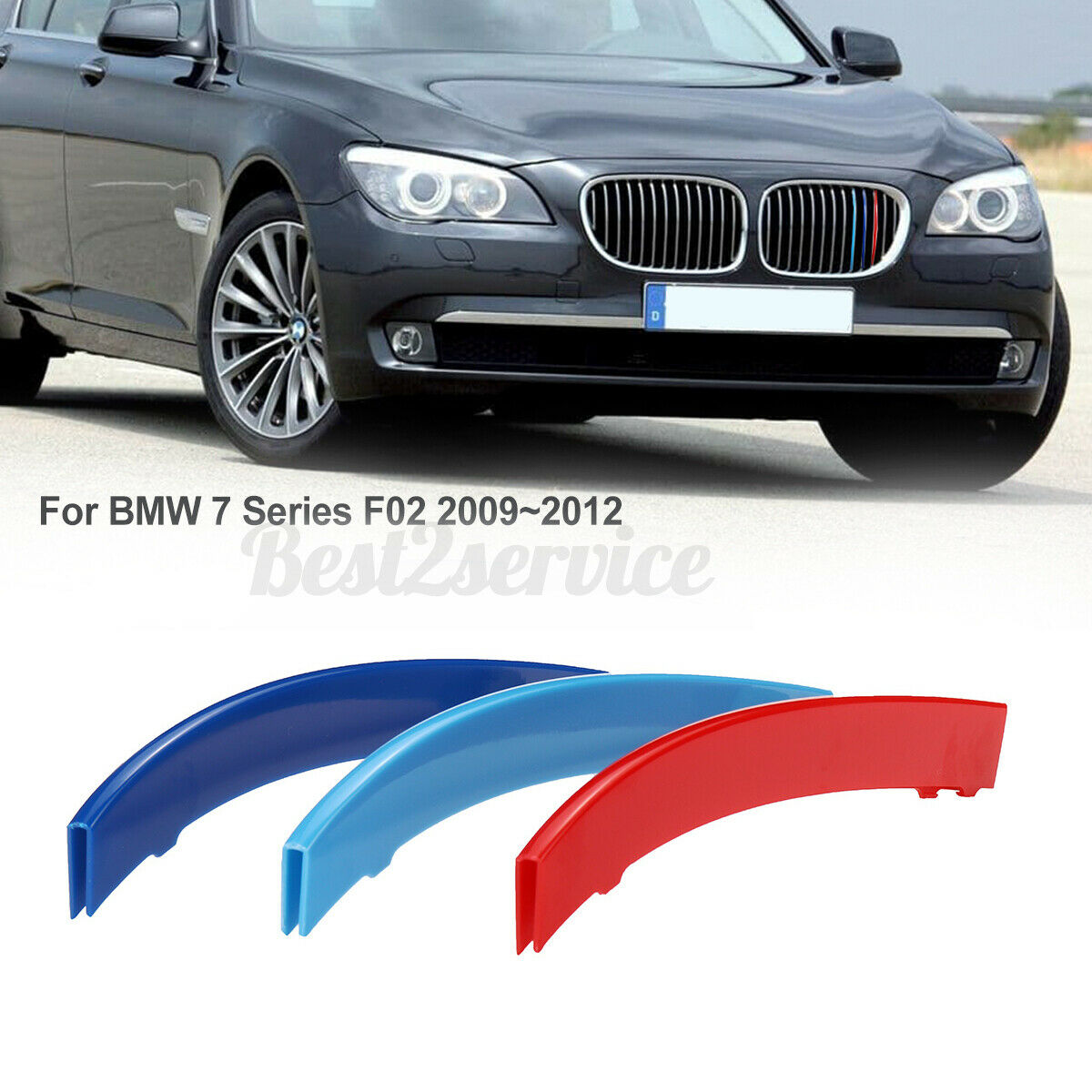 3pcs Front Grille Grill Insert Cover Strips Clip Trim For BMW 7 Series F02 09-12