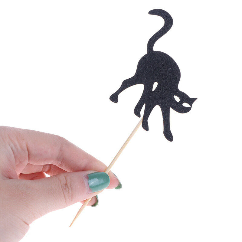 8pcs Halloween Horror Cupcake Cake Toppers Black Cat Dessert Party Decora.l8