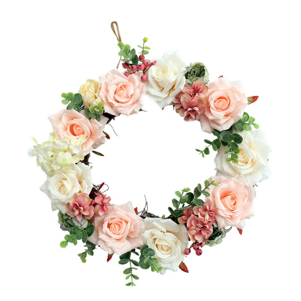 Artificial Wreath, 37cm Artificial Rose Wreaths Silk Flowers Garland Pendant for