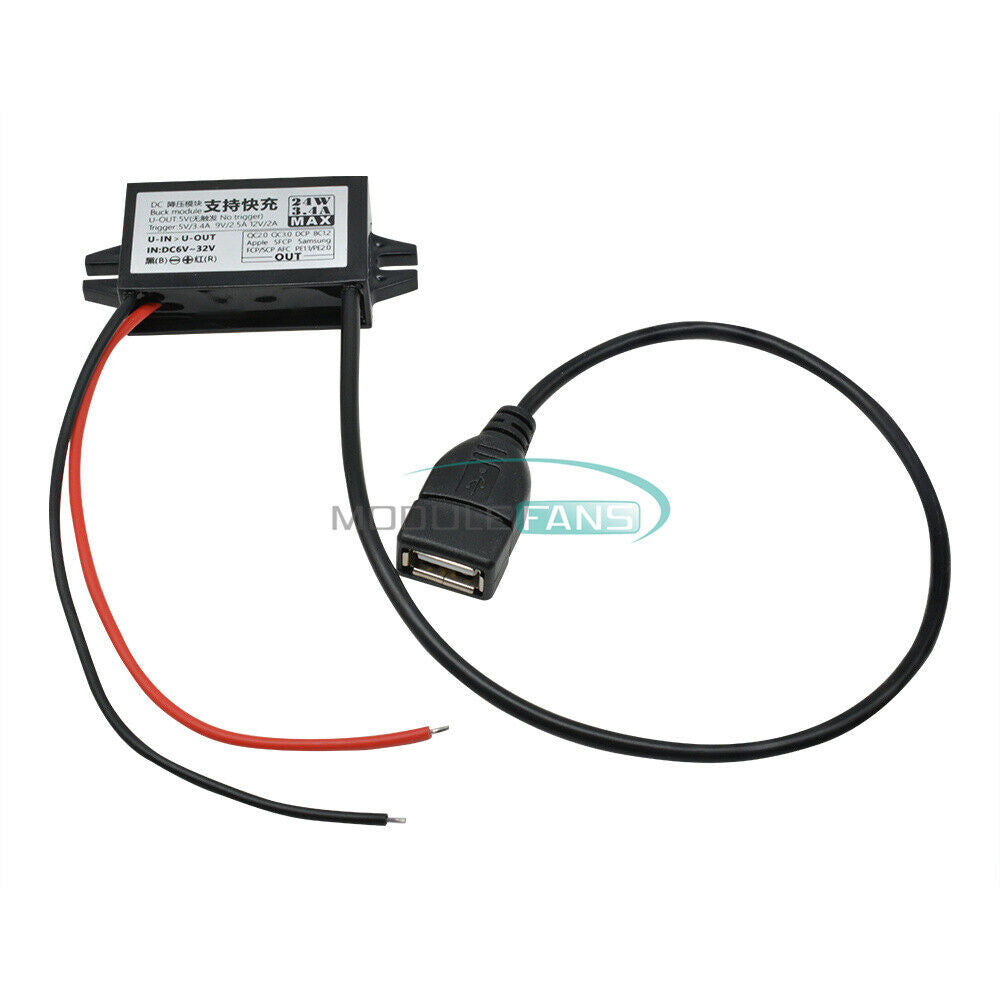 DC 12V 24V to QC2.0 3.0 Fast Charging Waterproof Buck Step down Power Supply 24W