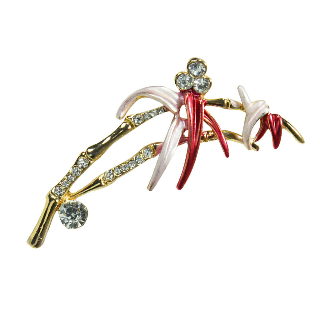Natural Inspiration Bamboo Brooch Crystal Rhinestone Brooch Pin Red