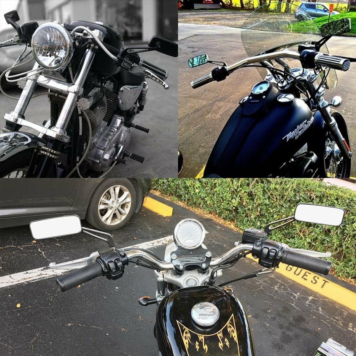 Anti Glare Blue Glass Y Black Motorcycle Rectangle Rearview Mirrors For Kawasaki