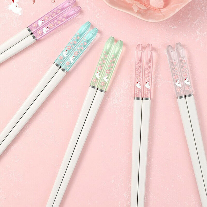 5 Pair Amber Flower Language Sakura Rabbit Pattern Alloy Chopsticks Suppl EADFA