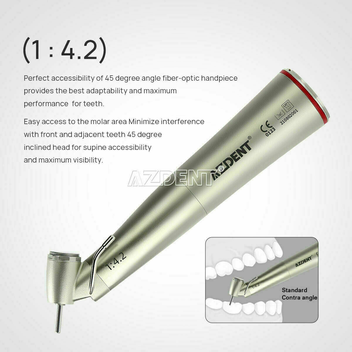 Dental 1:4.2 Increasing Handpiece Fiber Optic 45° Angle Push Button External