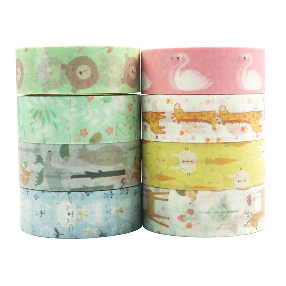 8 Rolls Cute Animal Pattern Washi Paper Tape Stickers Scrapbooking Planner DIY
