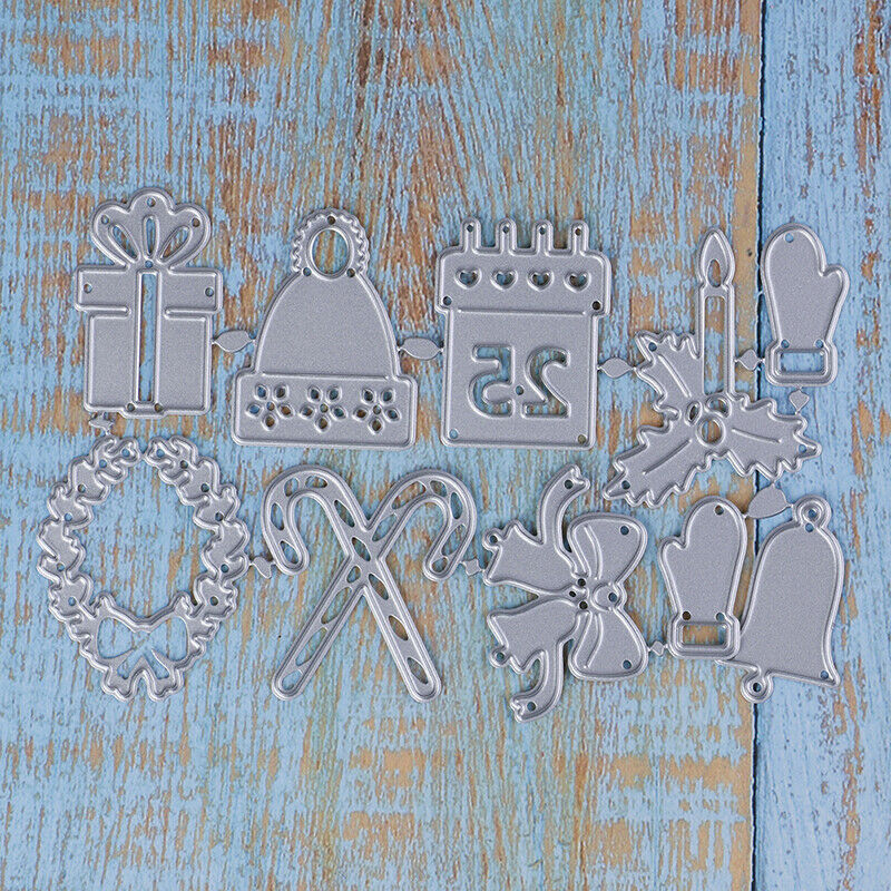 Christmas Cutting Dies Stick Candle Gift Box Bells Gloves Metal Scrapbook.l8