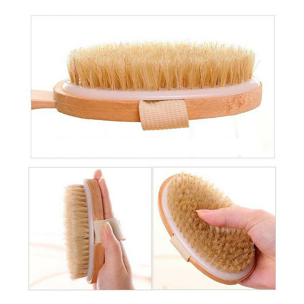 Bath Brush Shower Wood Long Handled Soft Bristle Back Scrubber Body Skin Rubbing