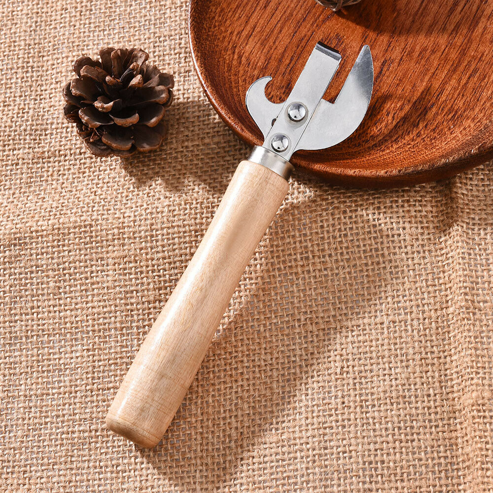 Wood Traditional Stab Old Tin Can Bottle Opener Cork Screw Tool