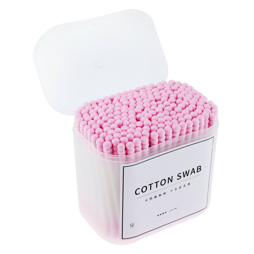 200x Dual Head Cotton Buds Swab Tip Sticks Wooden Makeup Applicator Pink