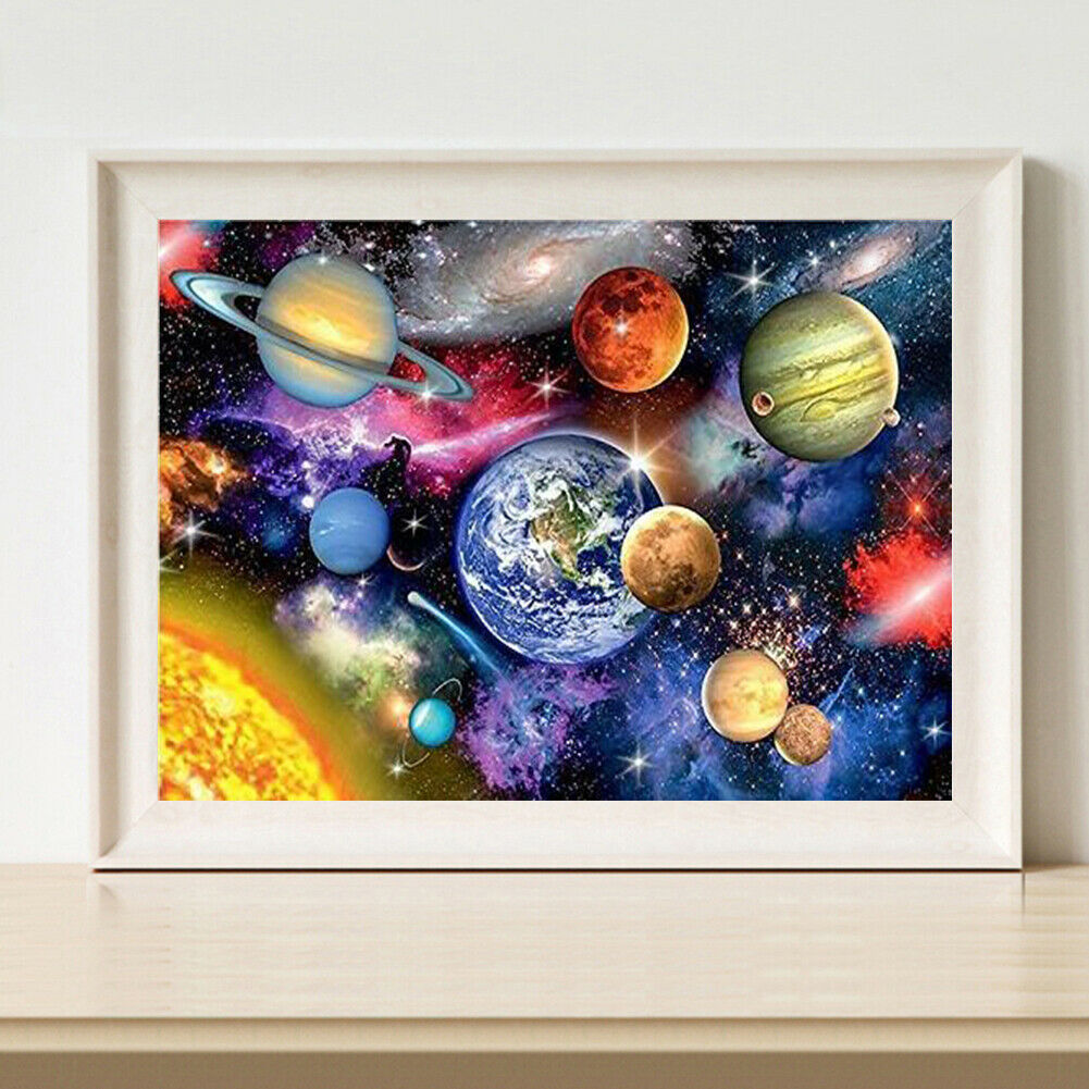 Nine Planets DIY Painting By Numbers Kit Oil Art on Canvas Wall Picture  @
