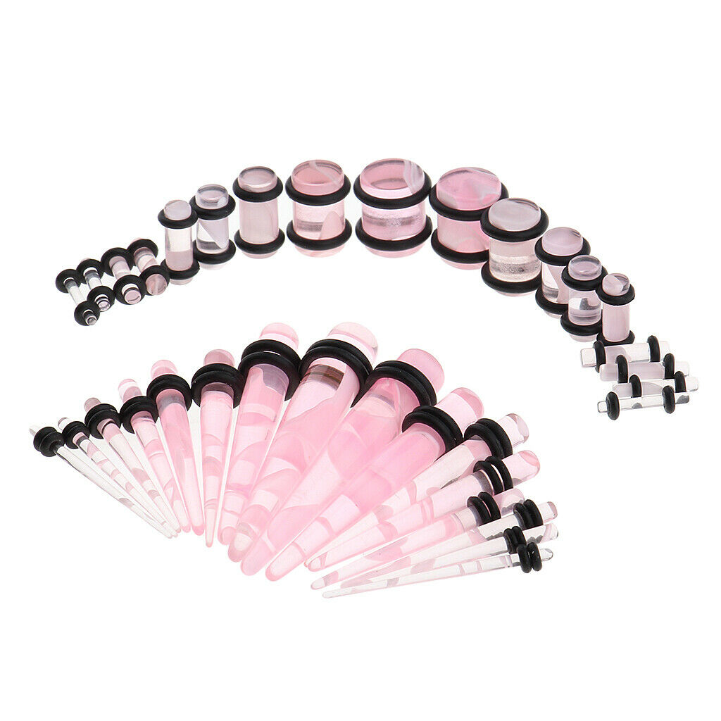 64 Pieces Piercing Ear Gauges Kit Acrylic Tapers and Plugs Double O-rings