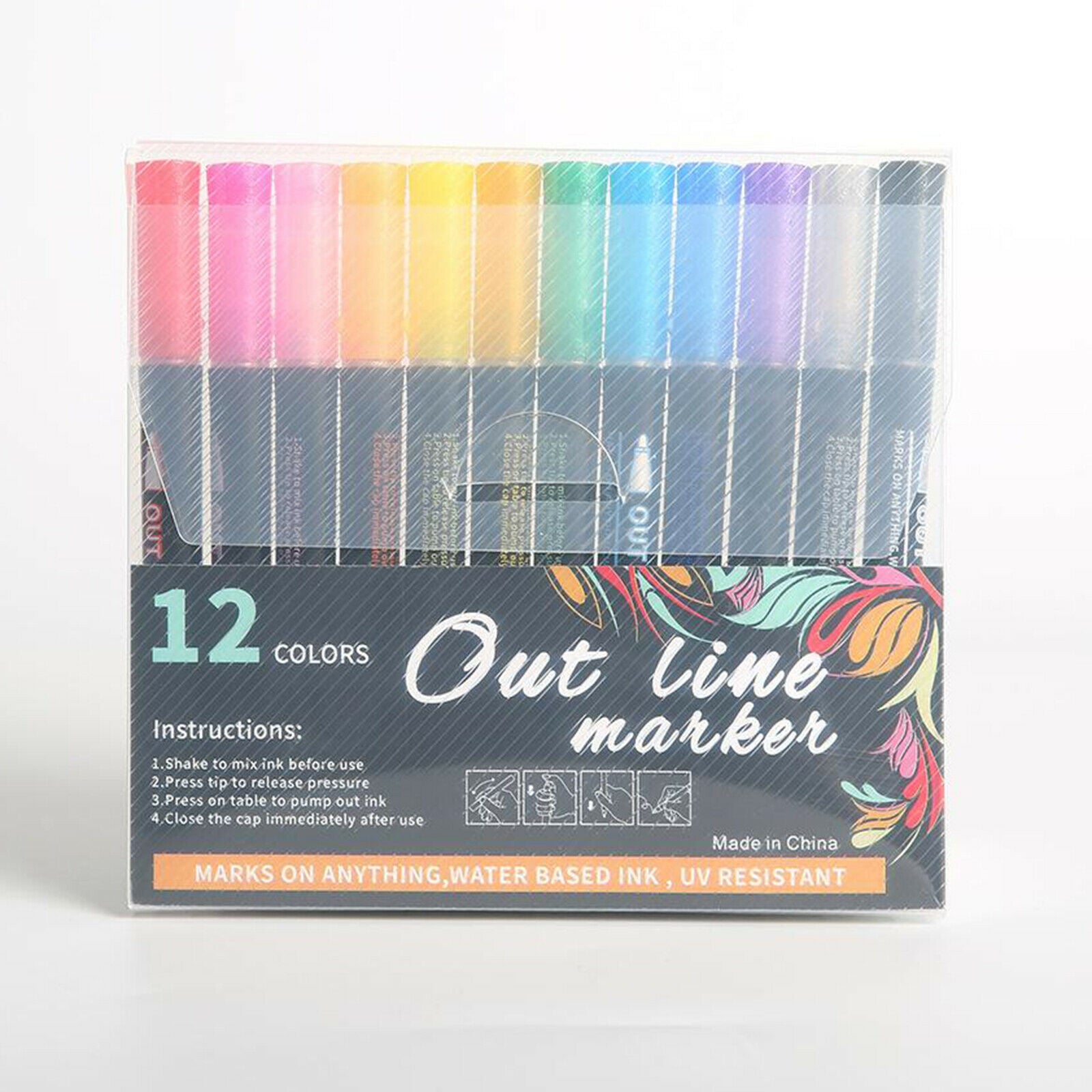 Double Line Outline Pens, 12 Colors Self-Outline Metallic Markers Glitter