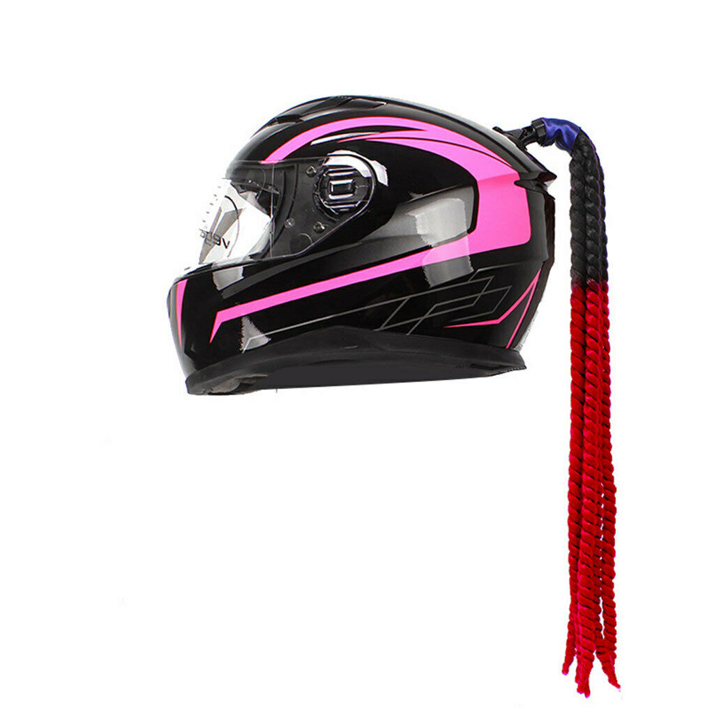 Hand-made Helmet Braids / Ponytail Motorcycle Helmet Wig Hair Wine Red