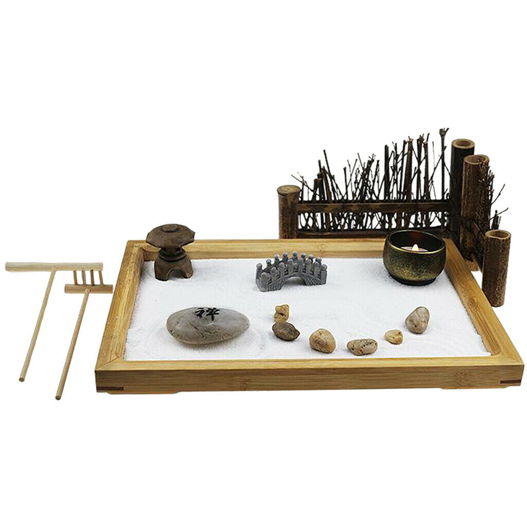 Zen Garden Sandbox Ornament Zen Sand Tray Meditation for Office