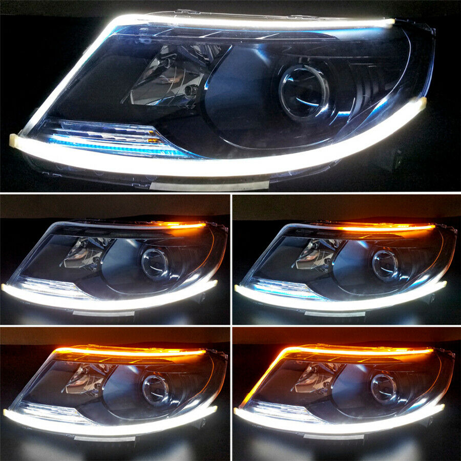 2* 60CM Error Free Dual Color DRL Headlight Eyebrow Turn Signal Strip Light
