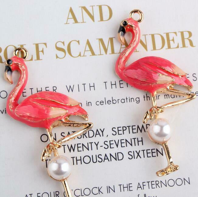 2pcs drip oil flamingo alloy pendant DIY necklace bracelet earrings accessories