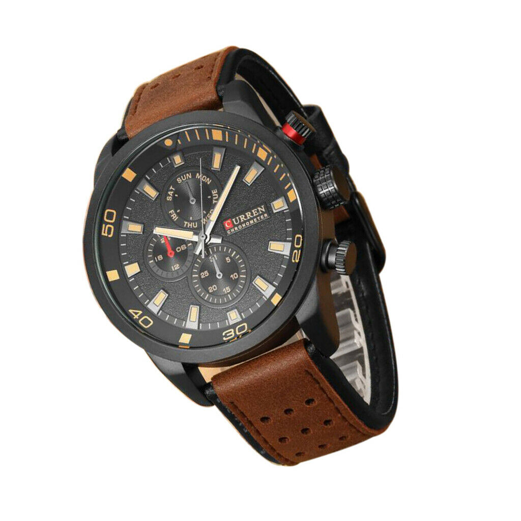 Men's Waterproof Quartz Watch Automatic Wristwatch Leather Belt Gift Black