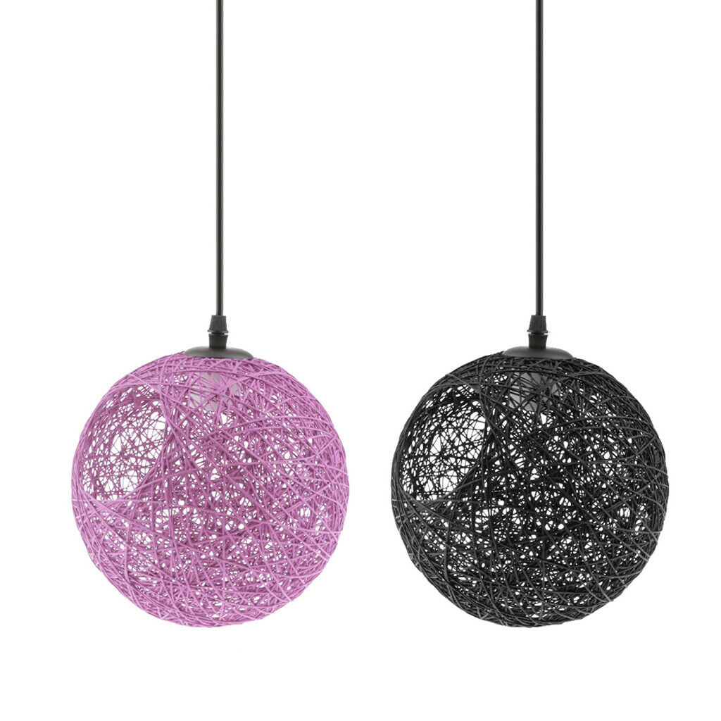 2 Pcs Modern Round Wicker Rattan Globe Ball Style Ceiling Pendant Light