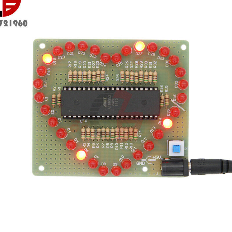 Love Heart Shaped LED PCB Board DIY Kit Red Light Electronic Flashing Suite Gift
