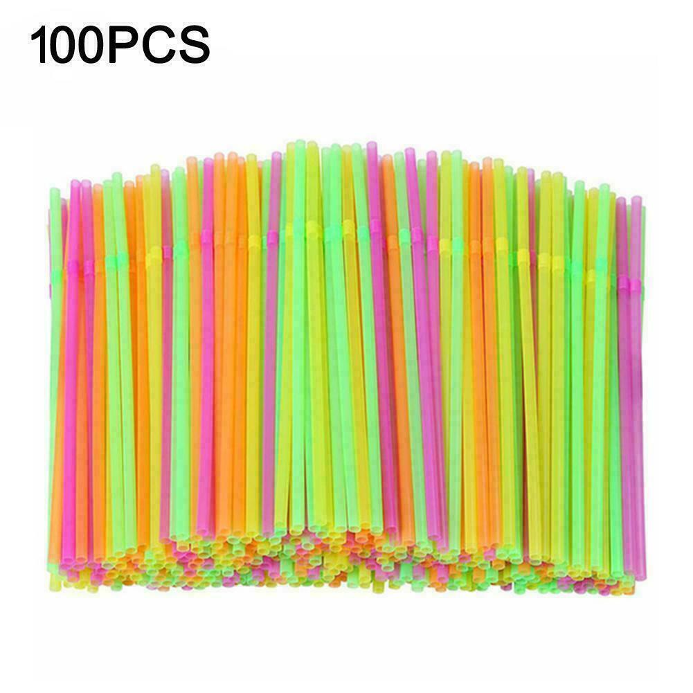 100Pcs Disposable Straws Flexible Plastic Drinking Straws NICE Fluorescent