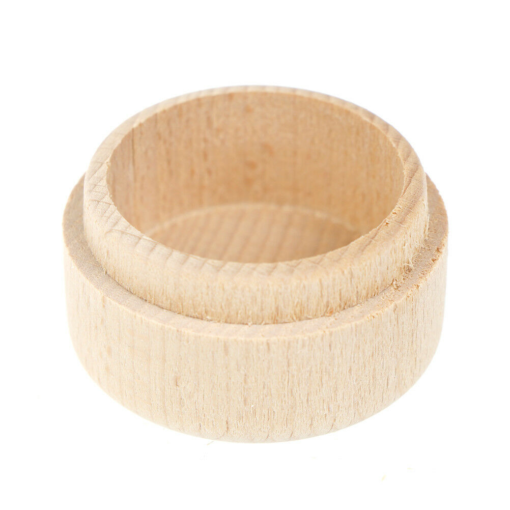Round Wooden Wedding Ring Jewelry Trinket Box Wood Storage Container Cas.l8