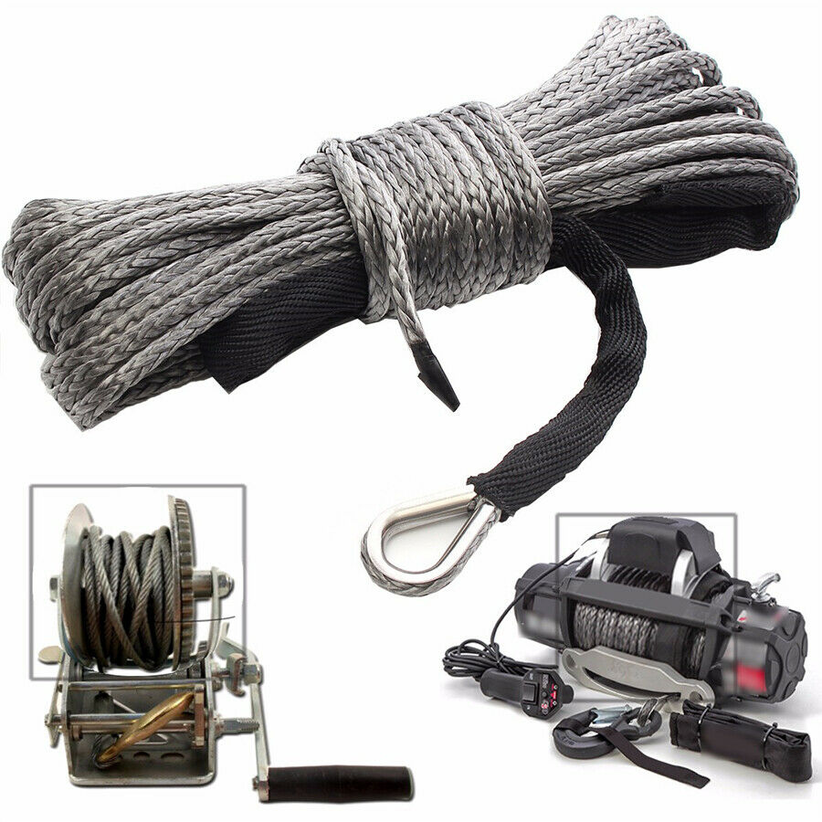 Gray 3/16'' x 50' 7700LBs Synthetic Winch Line Cable Rope with Sleeve ATV UTV