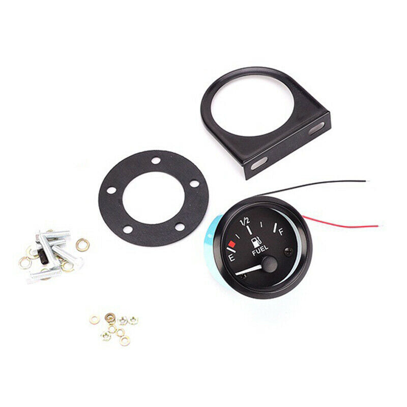 Car 52MM 12V Fuel Gauge Fefit Gasoline Meter Instrument Black w/ White LED Kit