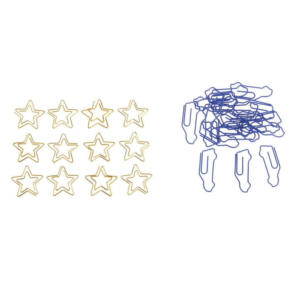 12pcs golden star shape paper clip +20pcs blue car shape marking clips