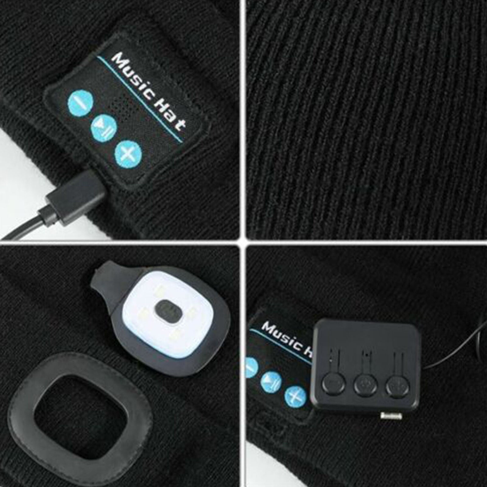 Wireless Bluetooth Smart Cap Winter Knitted Music Hat Mic Headset Flashlight