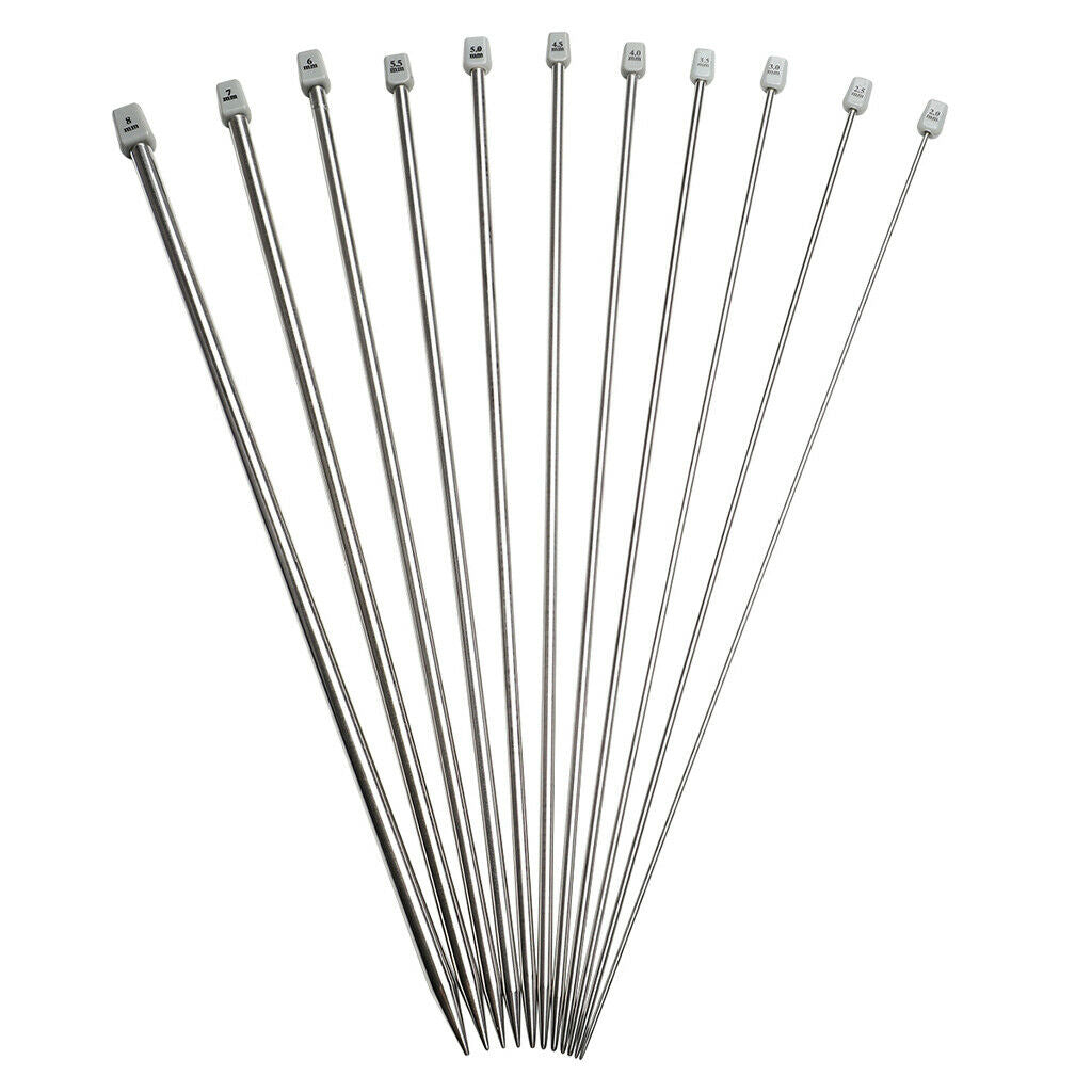 22Pcs 11Sizes 25cm Knitting Needles Straight Single Pointed Knitting Needles