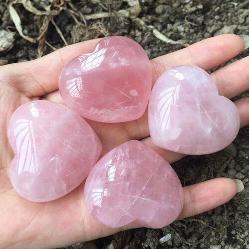 Natural Pink Rose Quartz Crystal Carved Heart Shaped Love Palm Healing Gemstones
