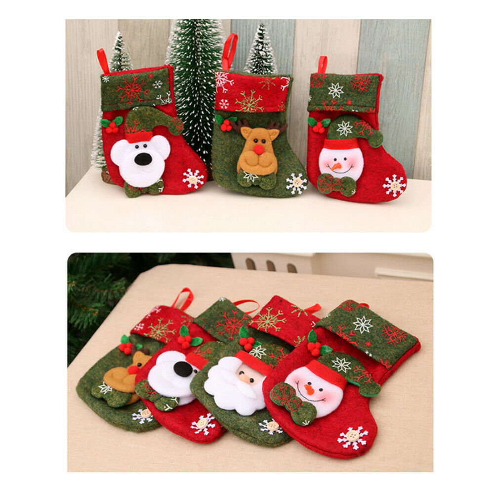 4Pcs Christmas Stockings with Santa Snowman Deer Bear Candy Bag Christmas Socks