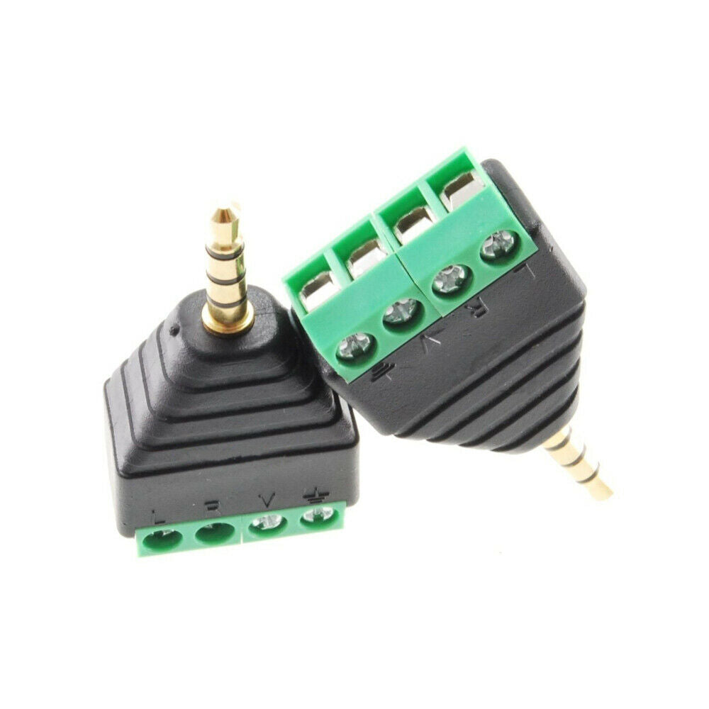 2-Pack 3.5mm 1/8" TRRS Male Jack to AV 4-Screw Terminal Block Balun Connector