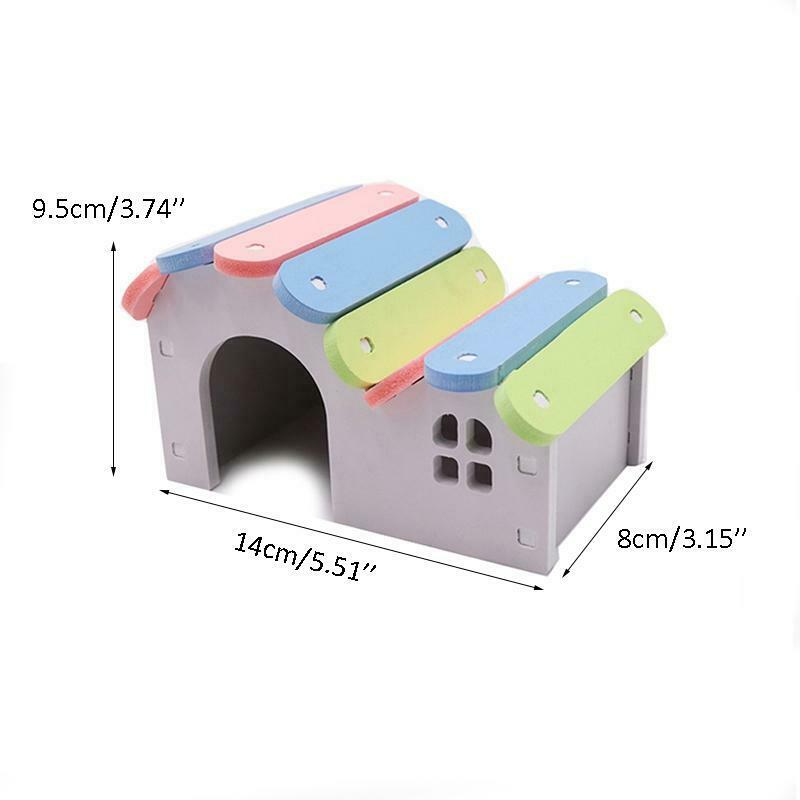 Hamster Wooden House Colorful Roof Nest Small Animals Natural Wood Play Hut