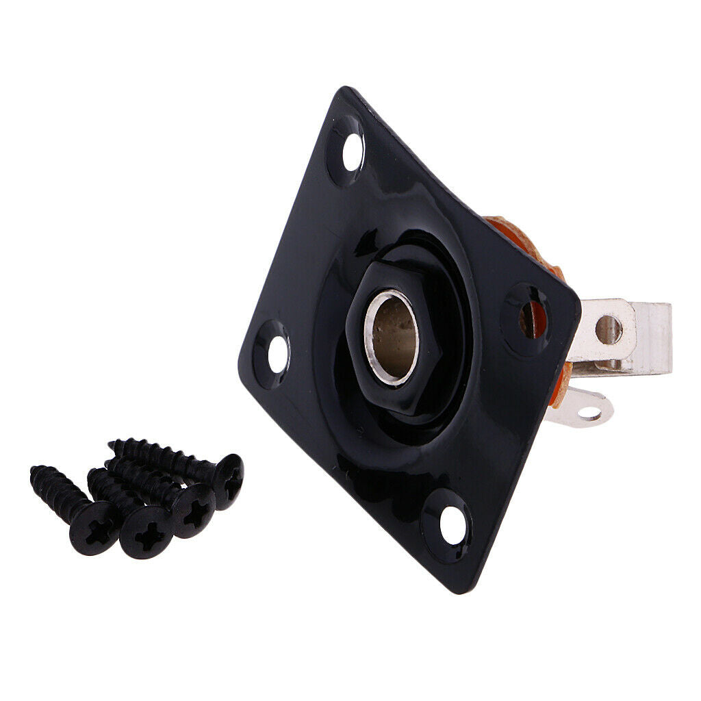 Rectangle Output Input Jack Plate Socket Plug for Electric Guitar Bass Black