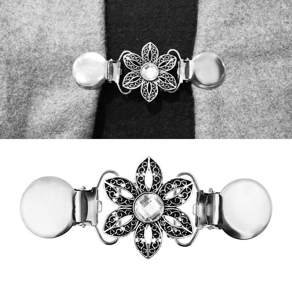 4x Women Sleeve  Duck Clips Hollow Flower Rhinestone Scarf Clip Blouse Sweater