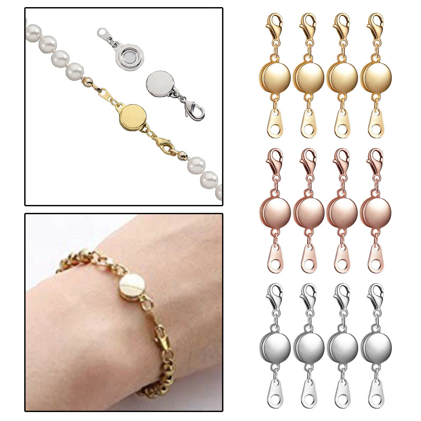 12 Pieces Magnetic Clasp Necklace Closures Bracelet Converter 3 Colors